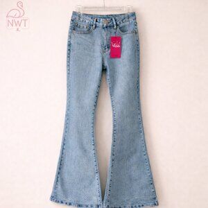 EMMIOL Y2K Flare Jeans Women Size 1 Mid-High Rise 90s Blue Wash Denim